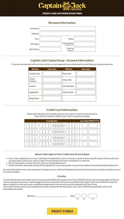  captain jack casino authorization form